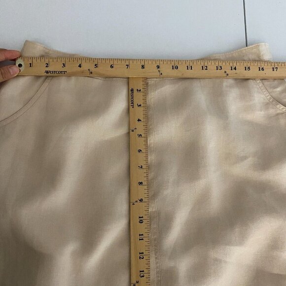 J. Jill Floral Embroidered Linen Skirt Pockets Lined Boho Beige Tan Size 14P - Picture 9 of 11